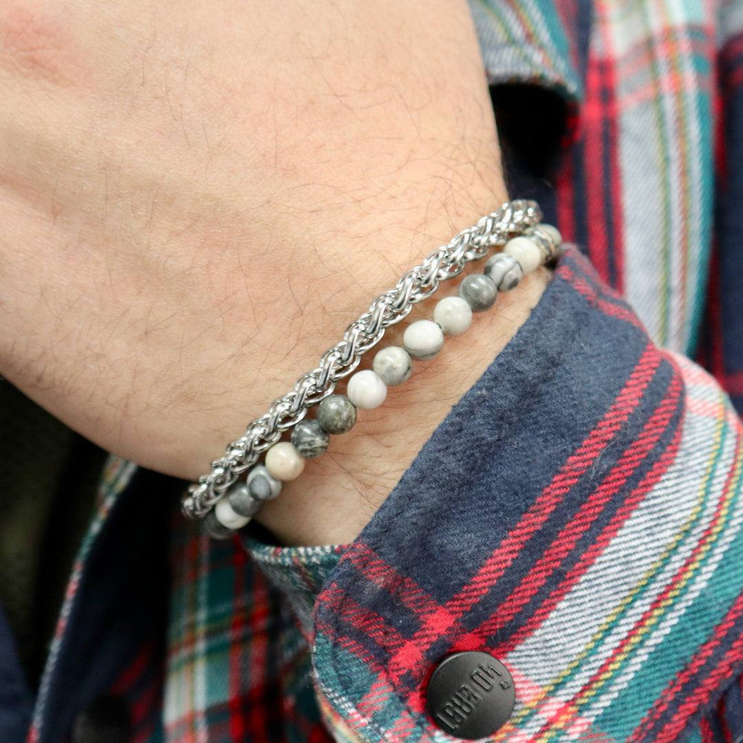 Mathieu Blanchard Bracelets Bracelet Stone en acier et jaspe