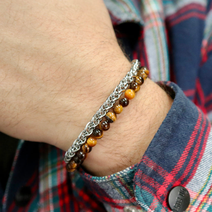 Mathieu Blanchard Bracelets Bracelet Stone en acier et oeil de tigre