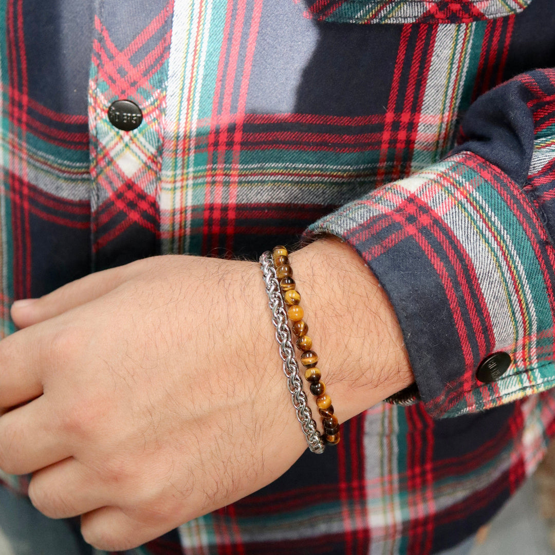 Mathieu Blanchard Bracelets Bracelet Stone en acier et oeil de tigre