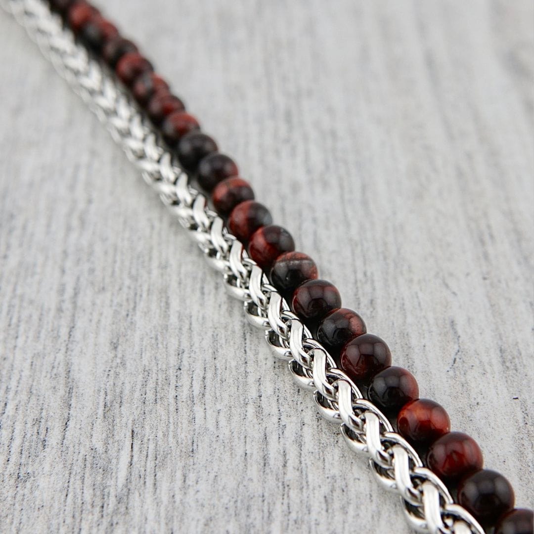 Mathieu Blanchard Bracelets Bracelet Stone en acier et oeil de tigre rouge