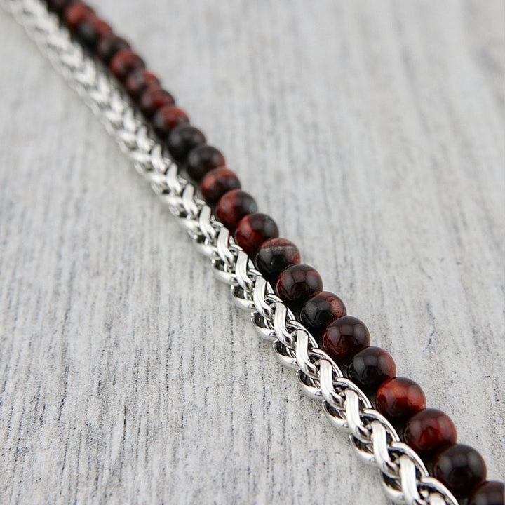 Mathieu Blanchard Bracelets Bracelet Stone en acier et oeil de tigre rouge