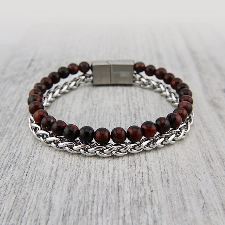 Mathieu Blanchard Bracelets Bracelet Stone en acier et oeil de tigre rouge