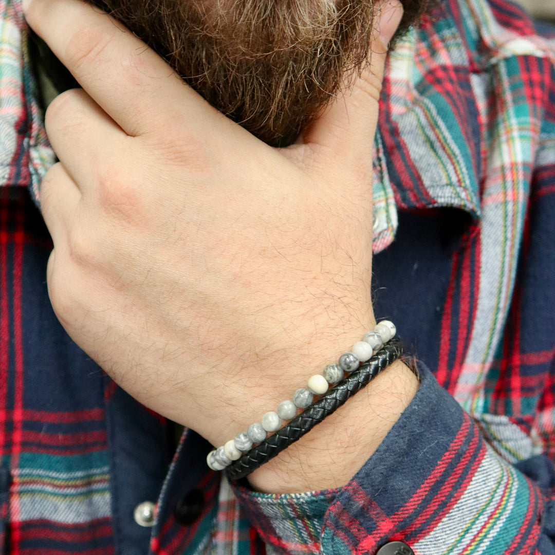 Mathieu Blanchard Bracelets Bracelet Stone en cuir, acier et jaspe