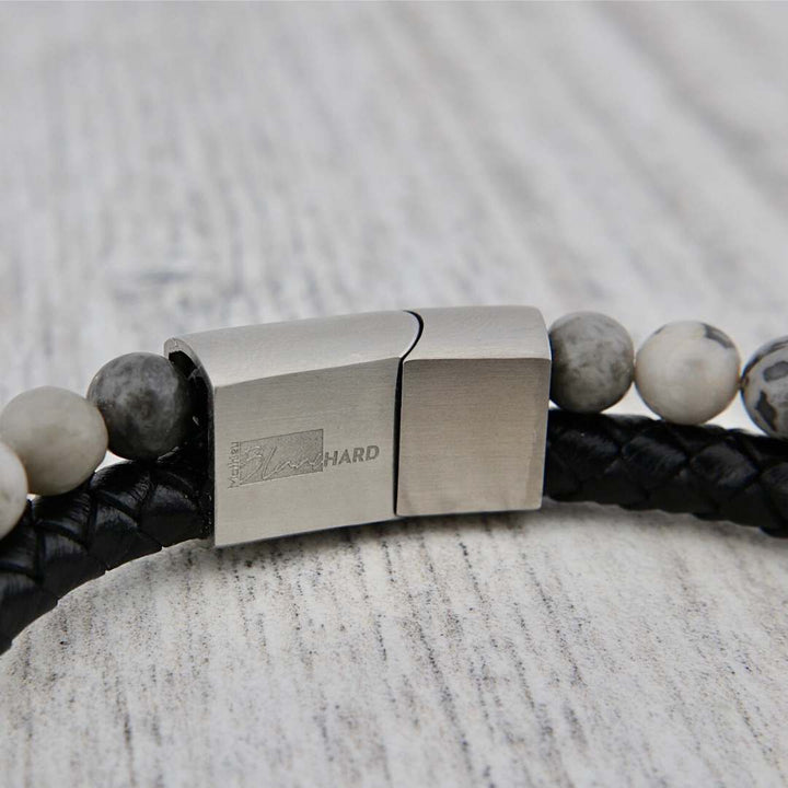 Mathieu Blanchard Bracelets Bracelet Stone en cuir, acier et jaspe