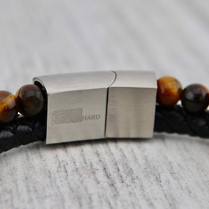 Mathieu Blanchard Bracelets Bracelet Stone en cuir, acier et oeil de tigre