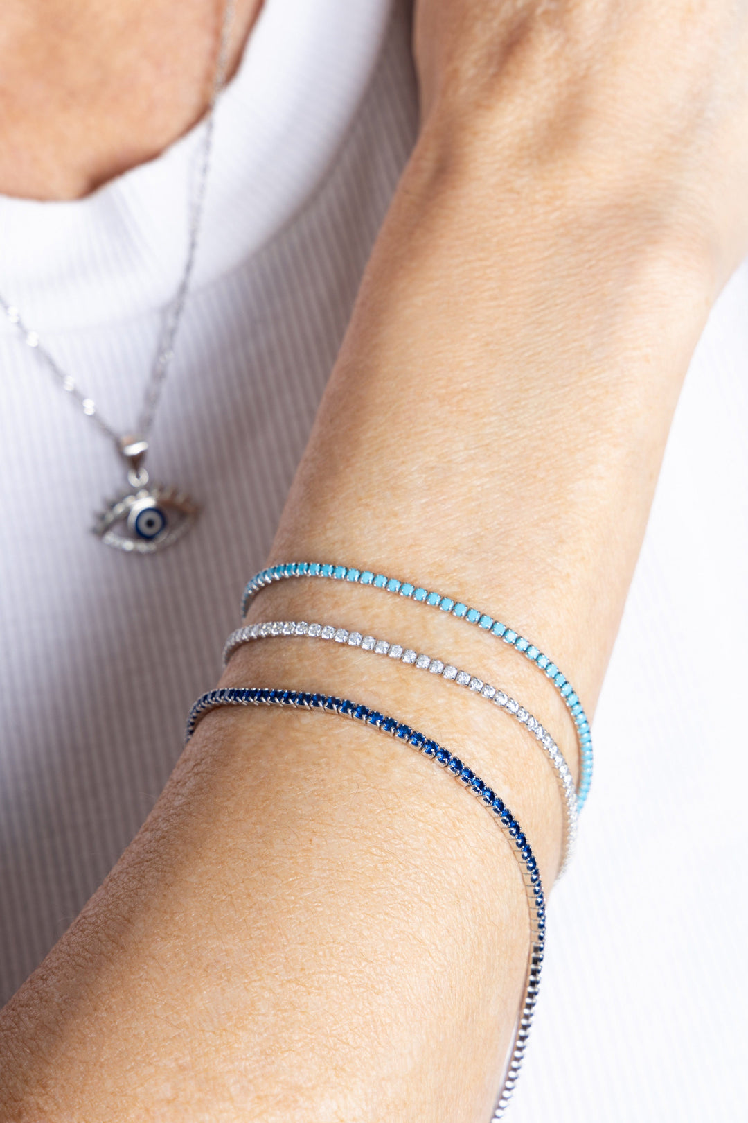 Caroline Néron Bracelets de cheville Bracelet Tennis Exclusive Bleu en argent sterling