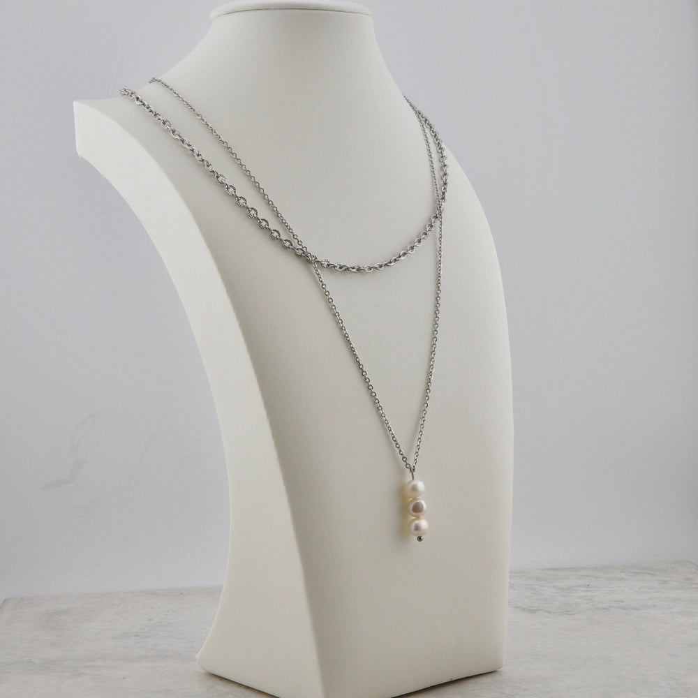 Collier Cadence en acier inoxydable Mathieu Blanchard collier Acier inoxydable PCOAM13038S Collier Double avec perle baroque en acier | Mathieu Blanchard Mathieu Blanchard Joaillerie