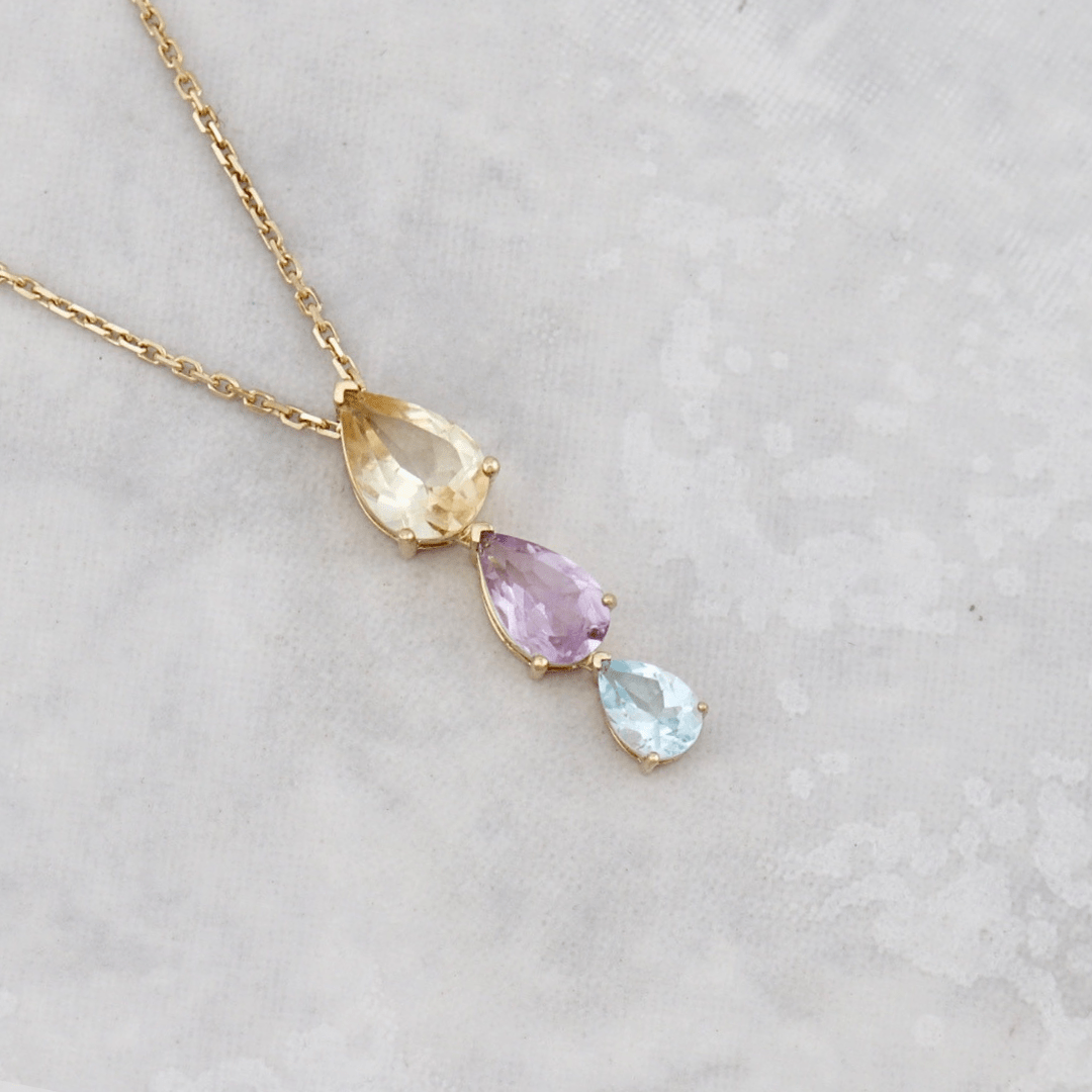 Collier, citrine améthyste et topaze en or 14k Mathieu Blanchard Collier Or jaune 14K Collier en or 14K, citrine améthyste et topaze | Mathieu Blanchard Mathieu Blanchard Joaillerie