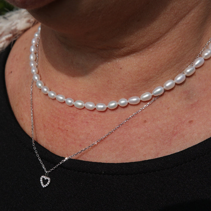 Mathieu Blanchard Argent sterling / 16 pouces + 1.5 pouces d’extension Collier de perles de riz et argent sterling