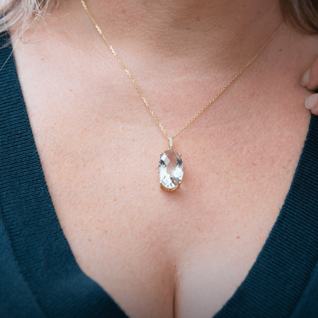 Collier, diamants et améthyste verte en or 14k Mathieu Blanchard Collier Or jaune 14K Collier en or 14K, perle, diamants et améthyste | Mathieu Blanchard Mathieu Blanchard Joaillerie