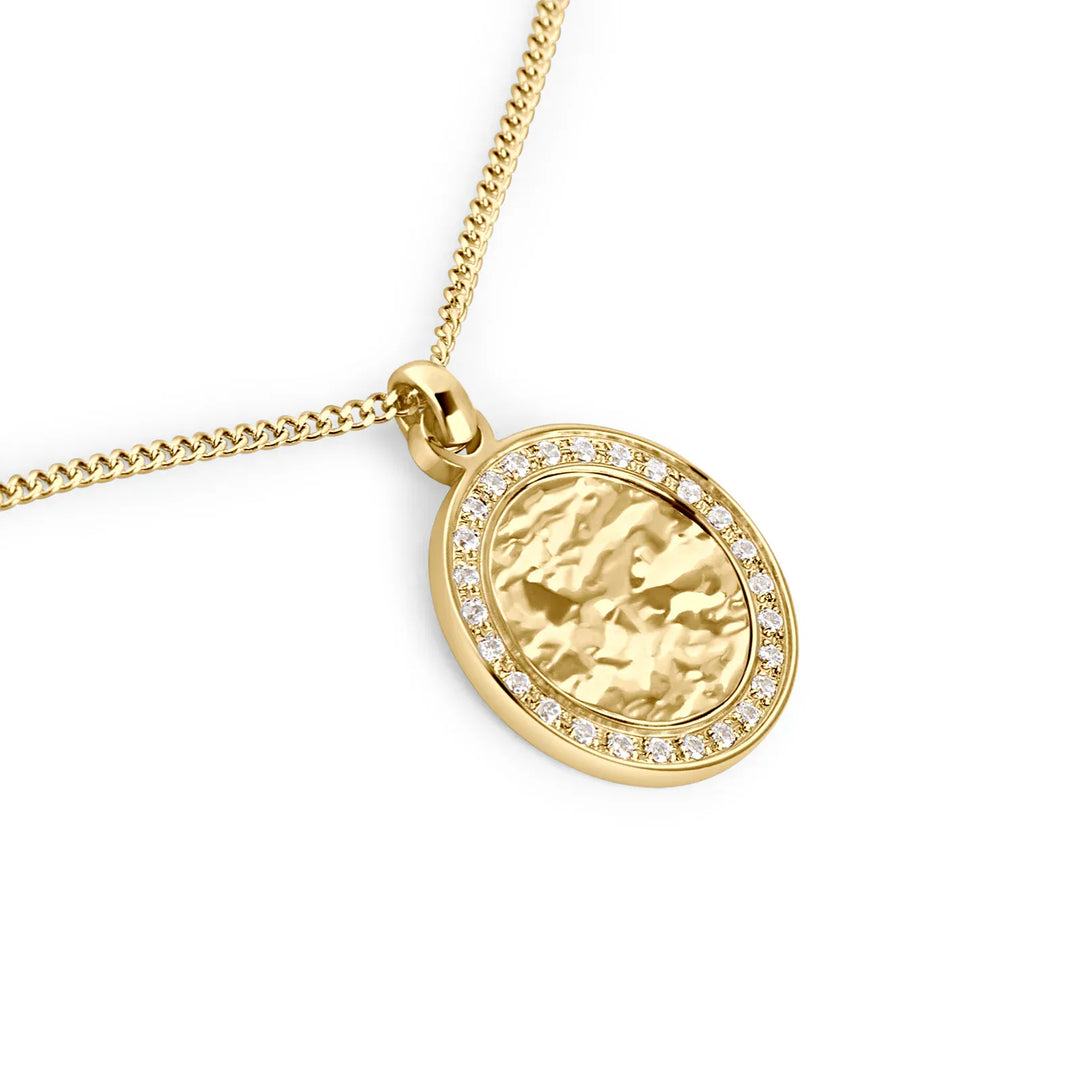 Collier Santo en acier inoxydable Mia Bijoux Collier Acier inoxydable plaqué or jaune Collier Santo en acier inoxydable - Médaillon martelé avec pierres | Mathieu Blanchard Mathieu Blanchard Joaillerie
