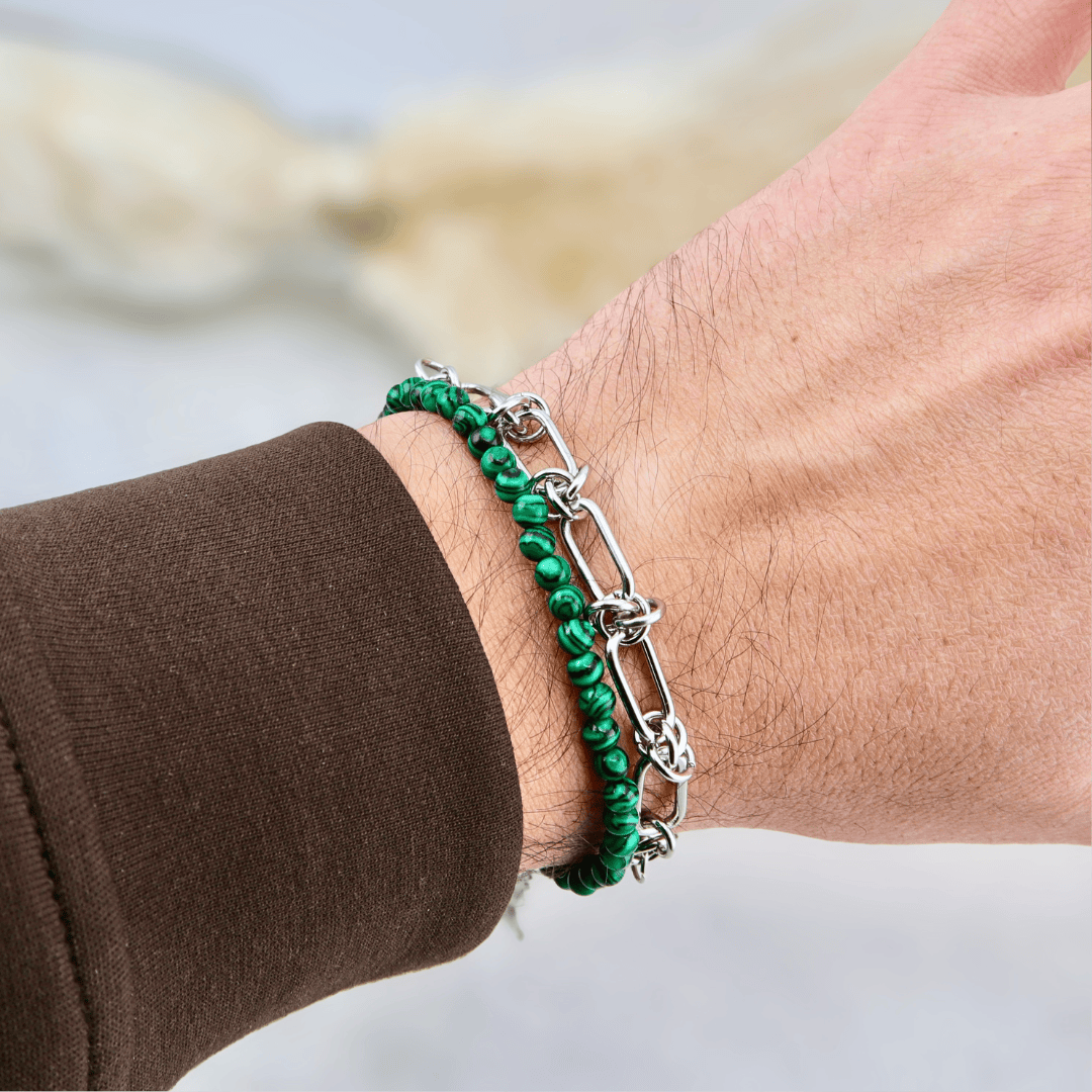 Mathieu Blanchard Bracelets Duo de bracelets Malachite et Acier