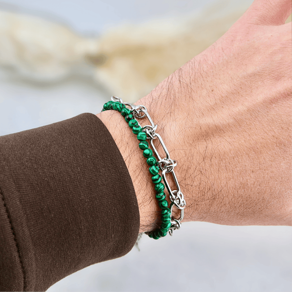 Duo de bracelets Malachite et en acier inoxydable Mathieu Blanchard Bracelets Acier inoxydable Duo de bracelets pour homme Malachite acier inox | Mathieu Blanchard Mathieu Blanchard Joaillerie