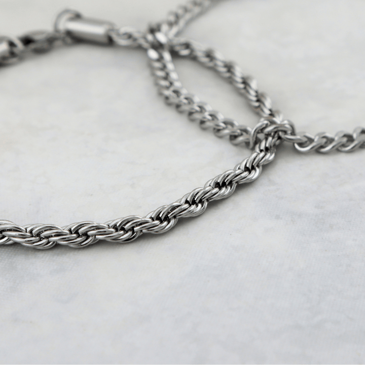Duo de bracelets Torsade &amp; Gourmette en acier inoxydable Mathieu Blanchard Bracelets Acier inoxydable PDUM14278S Duo de bracelets Torsade &amp; Gourmette 4,5mm en acier inox | Mathieu Blanchard Mathieu Blanchard Joaillerie