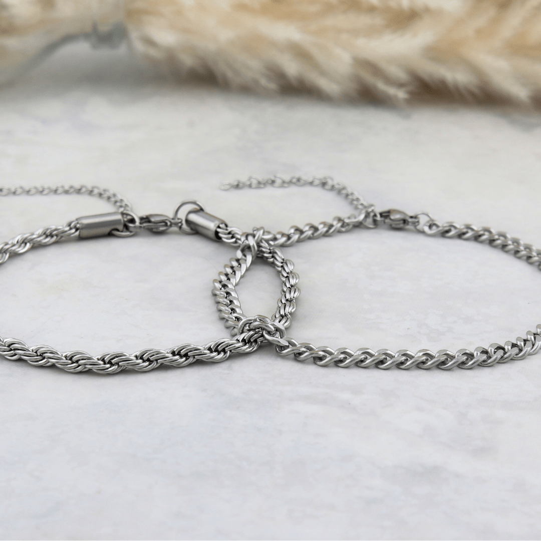 Duo de bracelets Torsade &amp; Gourmette en acier inoxydable Mathieu Blanchard Bracelets Acier inoxydable PDUM14278S Duo de bracelets Torsade &amp; Gourmette 4,5mm en acier inox | Mathieu Blanchard Mathieu Blanchard Joaillerie