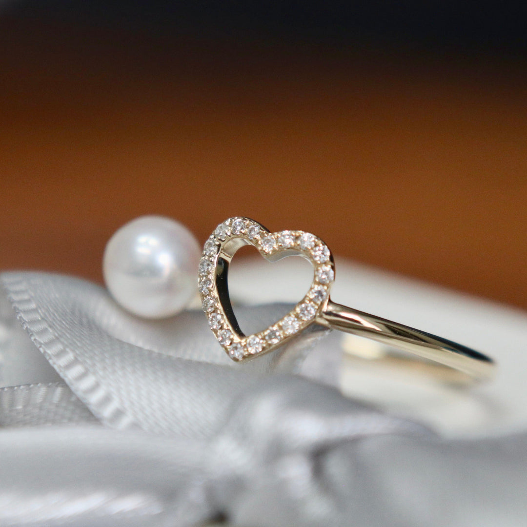 Mathieu Blanchard Bague Coeur en or 10K, perle et moissanites