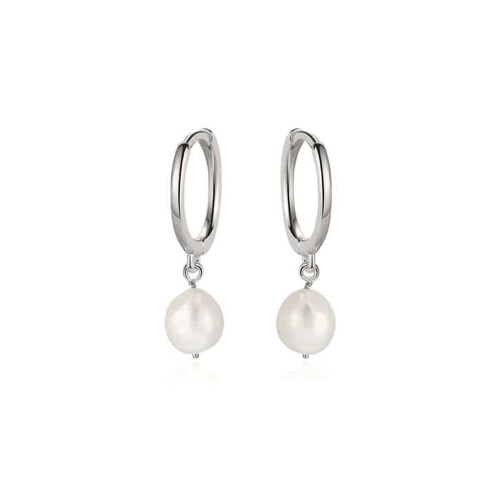 Sterling Silver Baroque Pearl Huggie Earrings