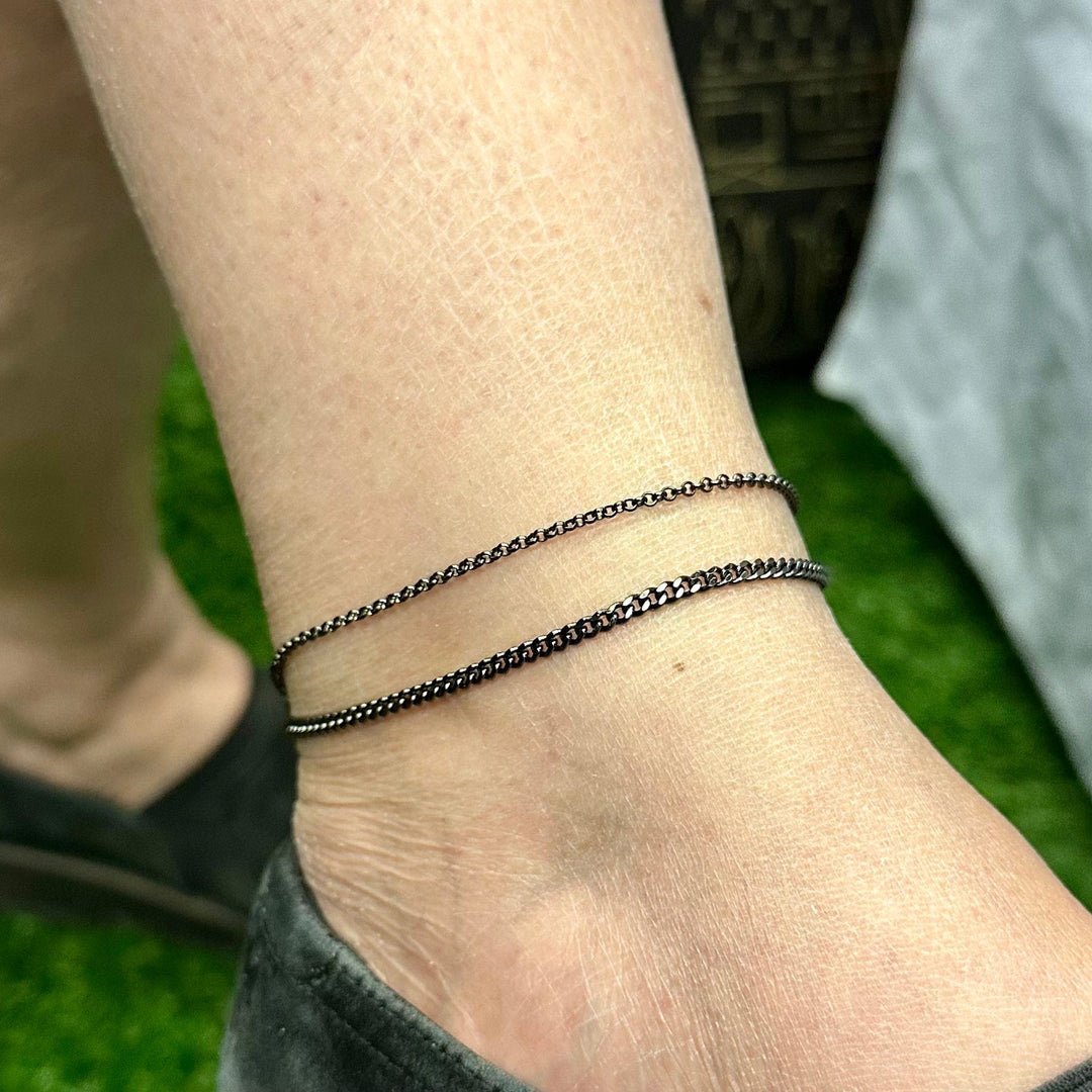 Mathieu Blanchard Bracelet de cheville Double gourmette en argent sterling