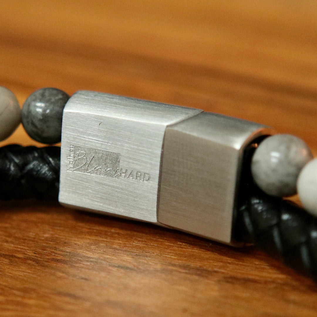 Mathieu Blanchard Bracelets Bracelet Stone en cuir, acier et jaspe