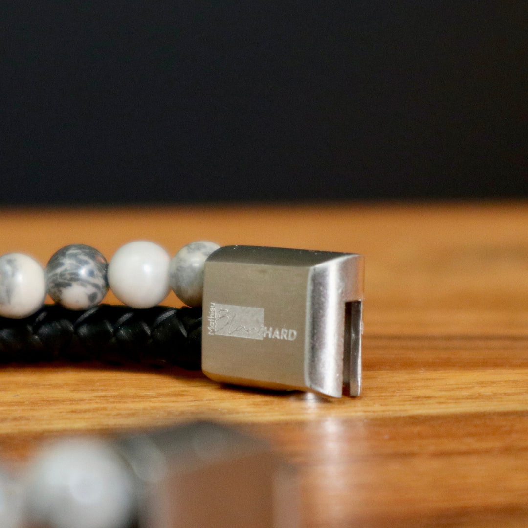 Mathieu Blanchard Bracelets Bracelet Stone en cuir, acier et jaspe