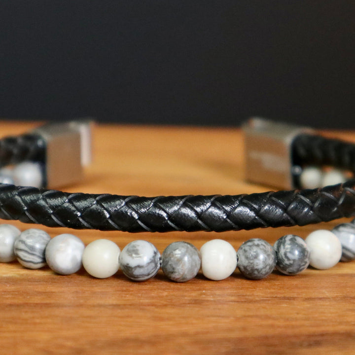 Mathieu Blanchard Bracelets Bracelet Stone en cuir, acier et jaspe