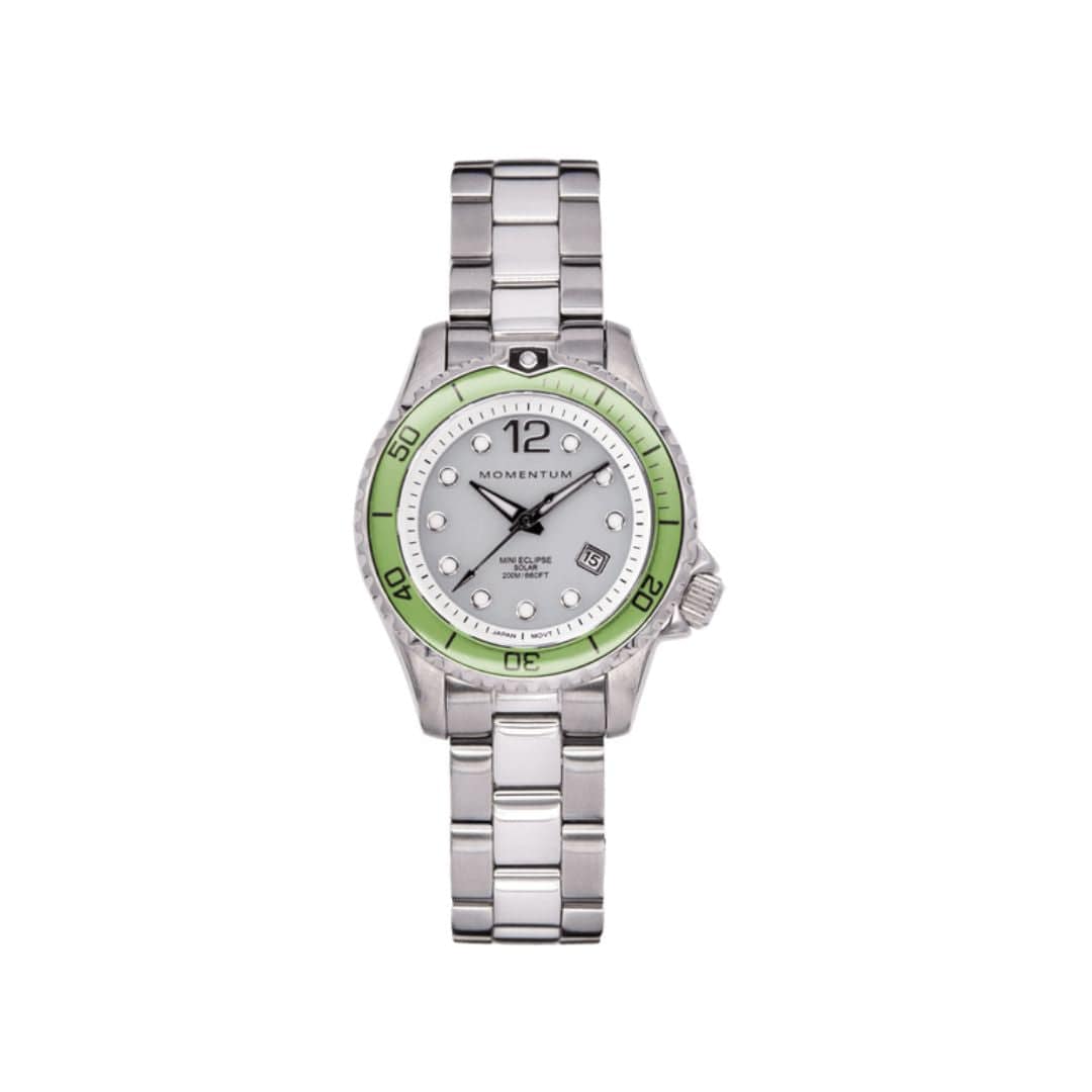 Momentum Montres Acier inoxydable Montre à énergie solaire 30mm Mini Eclipse verte