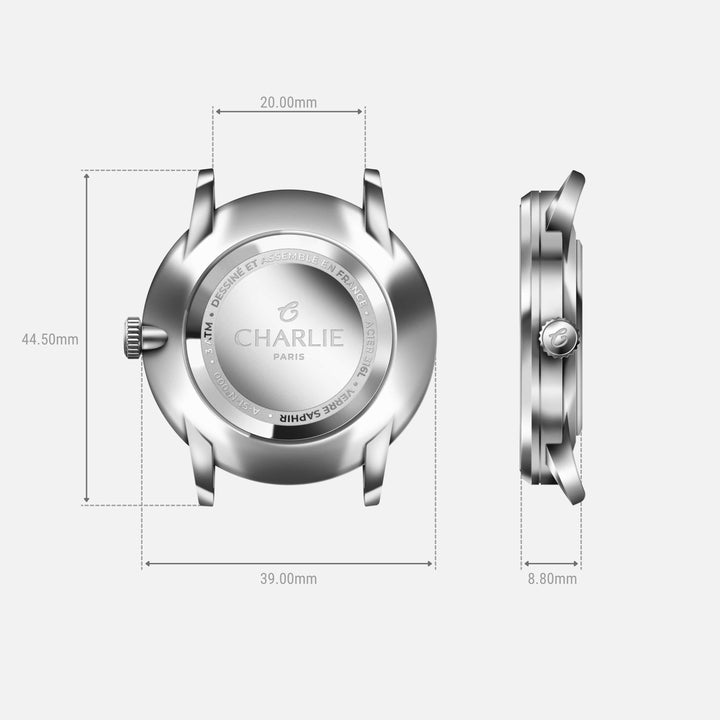 Montre Charlie Paris HORIZON Vert 39 mm en acier inoxydable Charlie Paris Montre Montre Charlie Paris HORIZON Vert 39 mm | Dépositaire Officiel Canada | Mathieu Blanchard Joaillerie Mathieu Blanchard Joaillerie