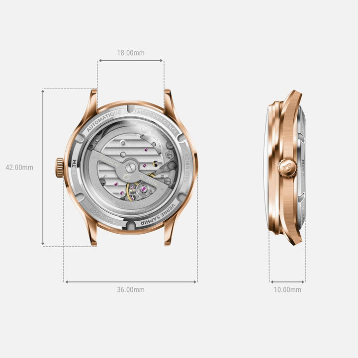 Montre Charlie Paris INITIAL 36 Jour/Nuit Aventurine Rose36 mm en acier inoxydable Charlie Paris Montre Montre Charlie Paris INITIAL 36 Jour/Nuit - Aventurine Rose Or 36 mm | Dépositaire Officiel Canada | Mathieu Blanchard Joaillerie Mathieu Blanchard Joaillerie