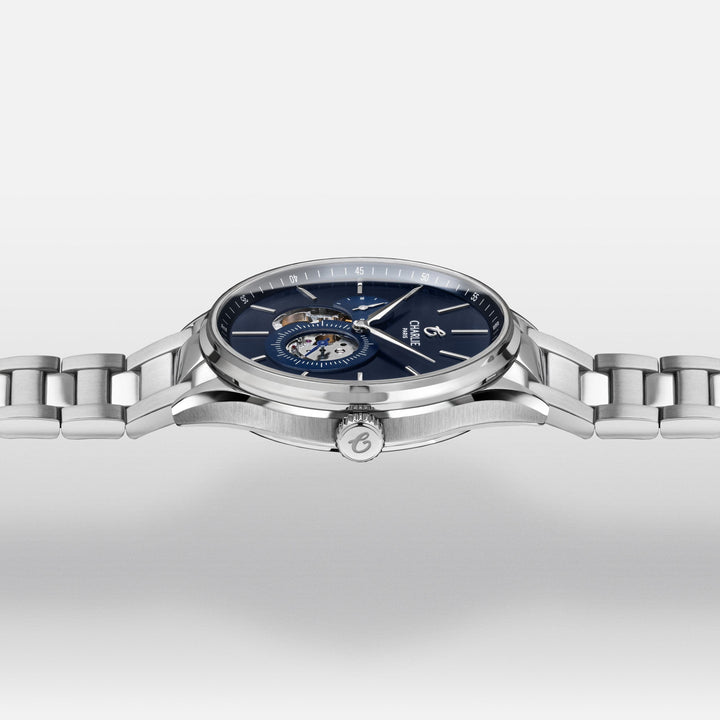 Montre Charlie Paris INITIAL Open Heart Bleu 40 mm en acier inoxydable Charlie Paris Montre Montre Charlie Paris INITIAL Open Heart - Bleu 40 mm | Dépositaire Officiel Canada | Mathieu Blanchard Joaillerie Mathieu Blanchard Joaillerie
