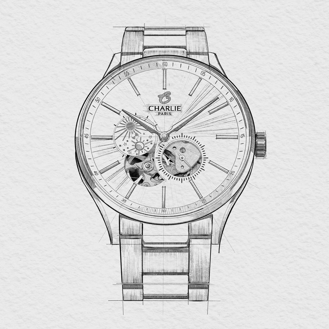 Montre Charlie Paris INITIAL Open Heart Jour/Nuit Bleu 40 mm en acier inoxydable Charlie Paris Montre Montre Charlie Paris INITIAL Open Heart Jour/Nuit - Bleu 40 mm | Dépositaire Officiel Canada | Mathieu Blanchard Joaillerie Mathieu Blanchard Joaillerie