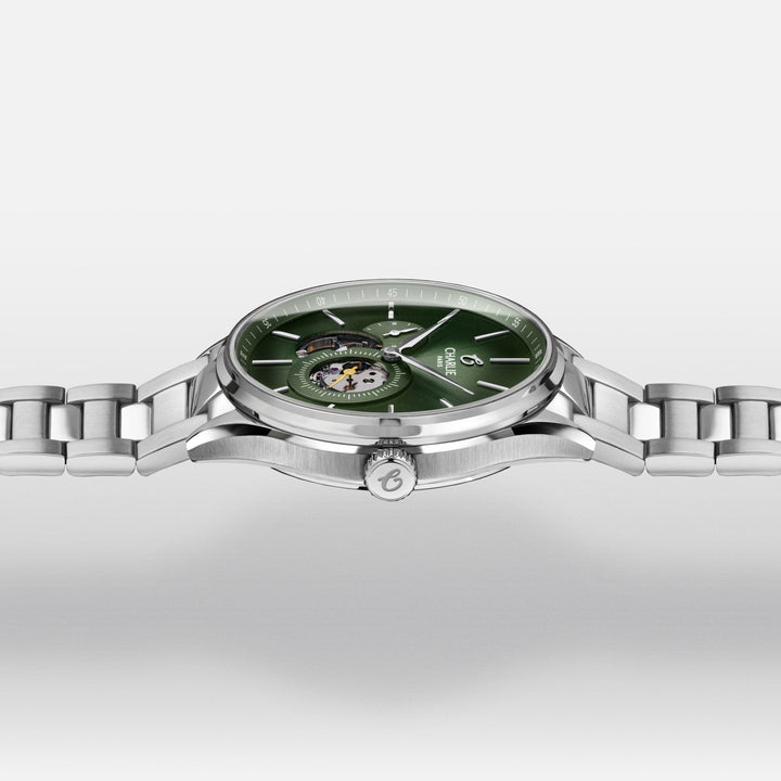 Montre Charlie Paris INITIAL Open Heart Sauge 40 mm en acier inoxydable Charlie Paris Montre Montre Charlie Paris INITIAL Open Heart - Sauge 40 mm | Dépositaire Officiel Canada | Mathieu Blanchard Joaillerie Mathieu Blanchard Joaillerie