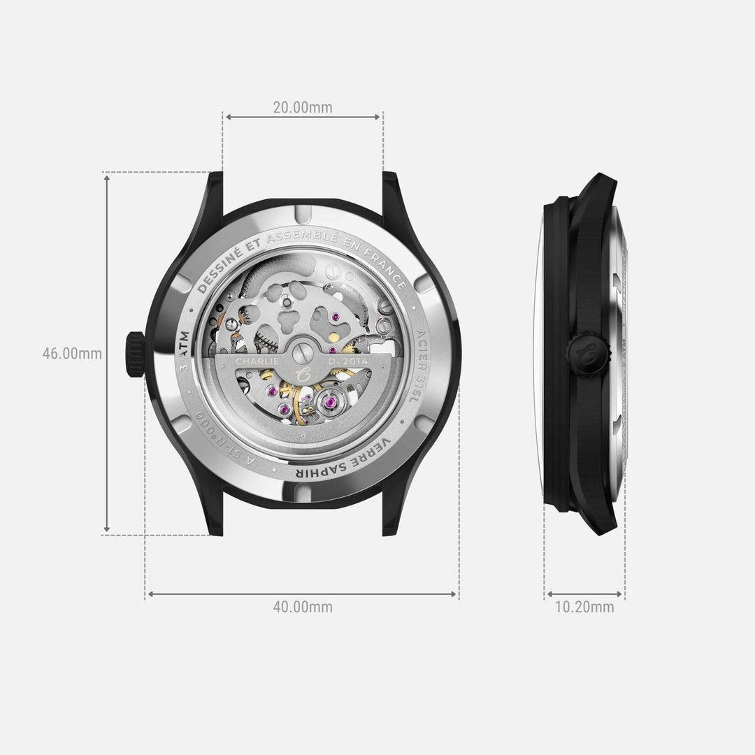 Montre Charlie Paris INITIAL Squelette Fantôme 40 mm en acier inoxydable Charlie Paris Montre Montre Charlie Paris INITIAL Squelette - Fantôme 40 mm | Dépositaire Officiel Canada | Mathieu Blanchard Joaillerie Mathieu Blanchard Joaillerie