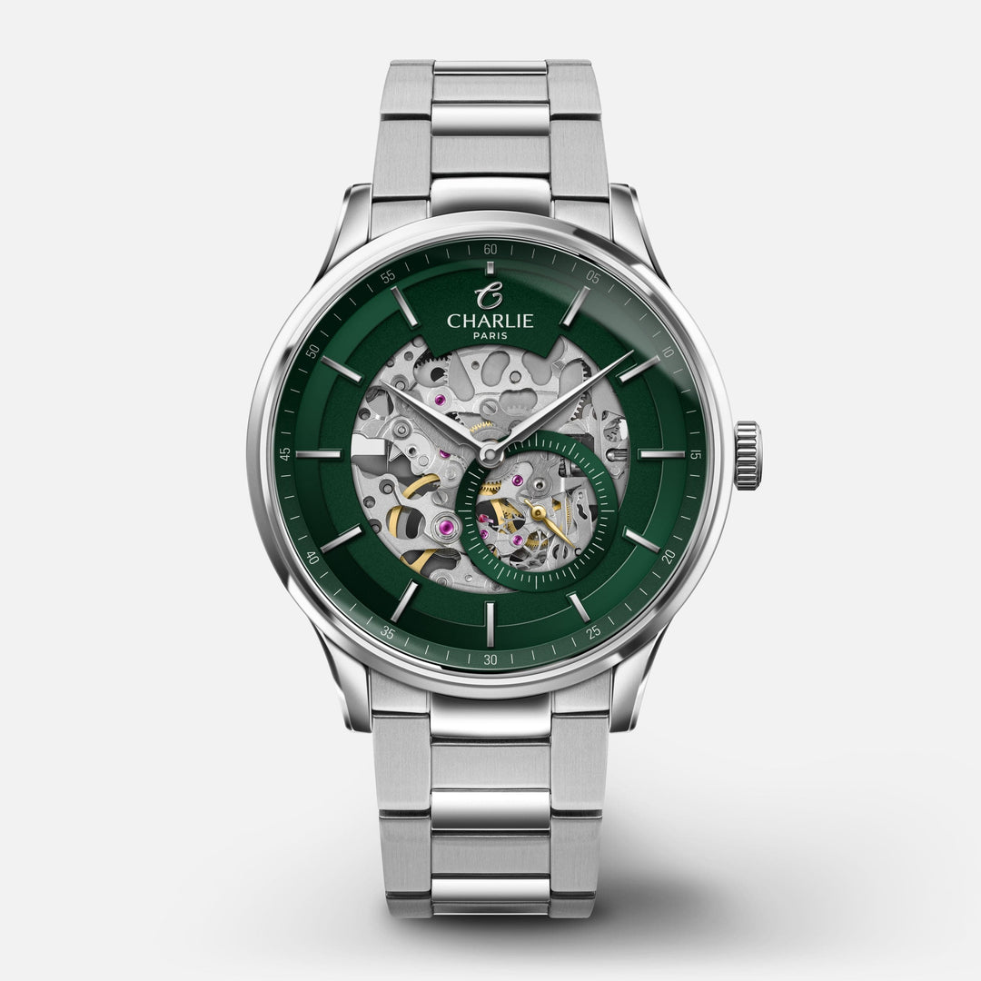 Charlie Paris Montre 3-link stainless steel Montre Charlie Paris INITIAL Squelette - Vert 40 mm