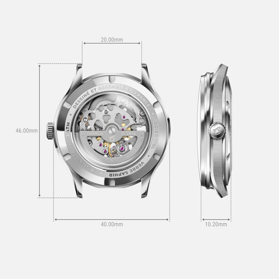 Montre Charlie Paris INITIAL Squelette Vert 40 mm en acier inoxydable Charlie Paris Montre Montre Charlie Paris INITIAL Squelette - Vert 40 mm | Dépositaire Officiel Canada | Mathieu Blanchard Joaillerie Mathieu Blanchard Joaillerie