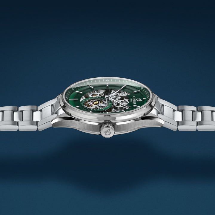 Montre Charlie Paris INITIAL Squelette Vert 40 mm en acier inoxydable Charlie Paris Montre Montre Charlie Paris INITIAL Squelette - Vert 40 mm | Dépositaire Officiel Canada | Mathieu Blanchard Joaillerie Mathieu Blanchard Joaillerie