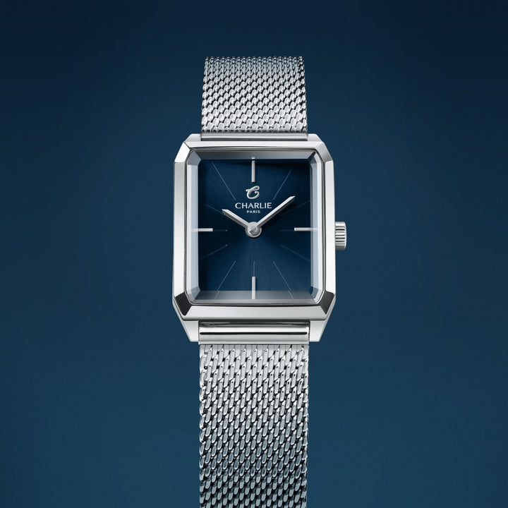 Montre Charlie Paris MONCEAU &amp; Bleu 36 mm en acier inoxydable Charlie Paris Montre Montre Charlie Paris MONCEAU Acier &amp; Bleu 36 mm | Dépositaire Officiel Canada | Mathieu Blanchard Joaillerie Mathieu Blanchard Joaillerie
