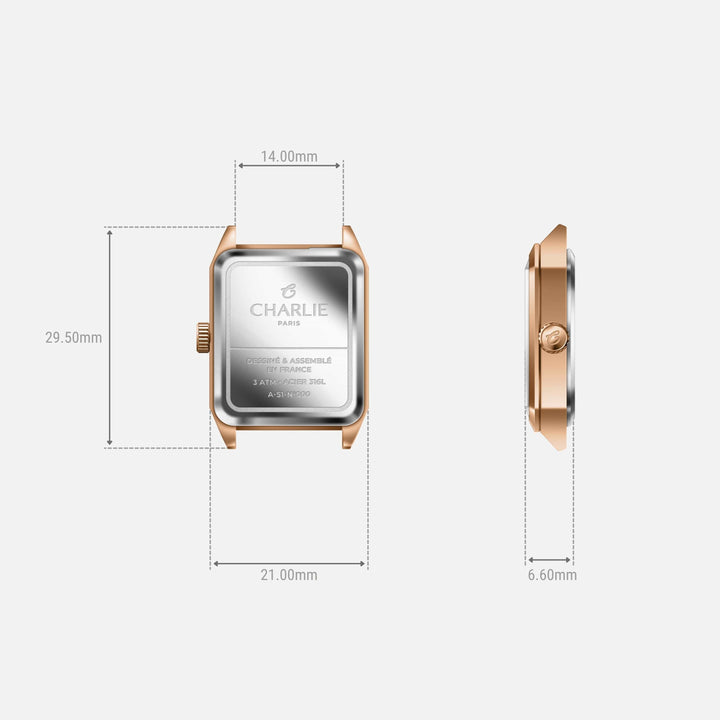Montre Charlie Paris MONCEAURosé &amp; Bleu 36 mm en acier inoxydable Charlie Paris Montre Montre Charlie Paris MONCEAU Or Rosé &amp; Bleu 36 mm | Dépositaire Officiel Canada | Mathieu Blanchard Joaillerie Mathieu Blanchard Joaillerie
