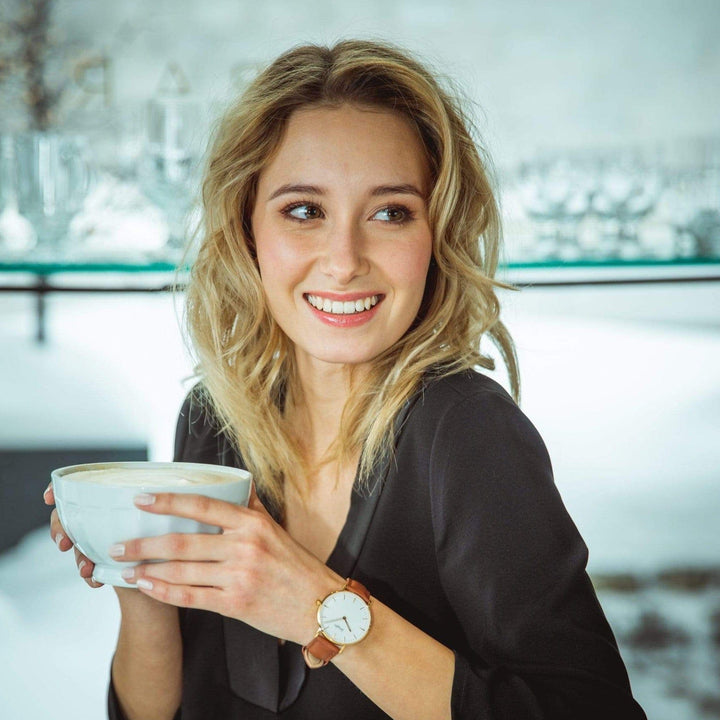 Haydn Montres Cuir / Tan Montre Daphne avec bracelet en cuir