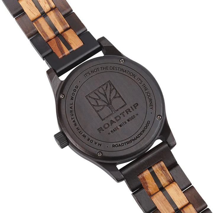 Montre en bois Horizon Équinoxe Roadtripmadewood Montre en bois Acier inoxydable plaqué noir RTMW-HORIZON-EQUINOXE Montre Horizon - Équinoxe en bois | Mathieu Blanchard Joaillerie Mathieu Blanchard Joaillerie