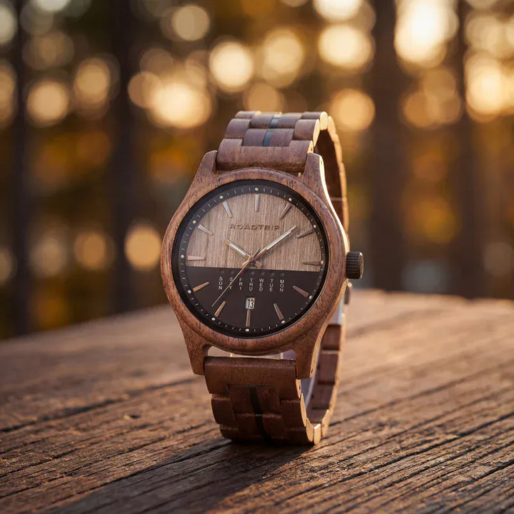 Roadtripmadewood Montre en bois Montre Horizon - Nomade en bois