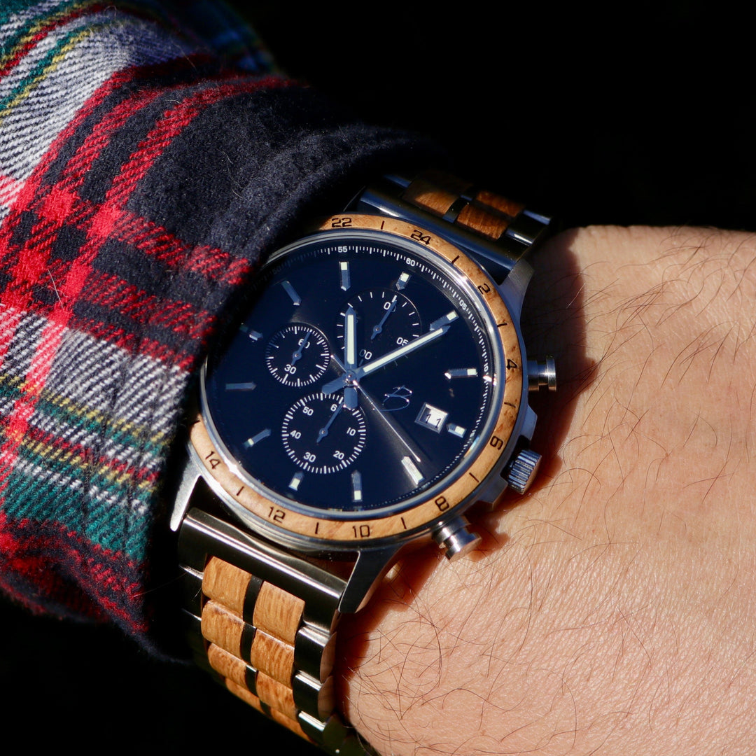 Mathieu Blanchard Montres Chêne provenant de baril de whisky recyclé Montre Tompion en bois de baril de whisky recyclé