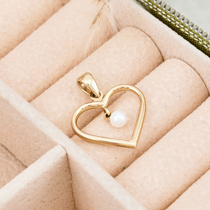 Pendentif Cœur et Perle en or jaune 10K - Colliers Or jaune 10K AR90-111 Pendentif Coeur en or solide 10K et perle | Bijouterie Mathieu Blanchard Mathieu Blanchard Joaillerie