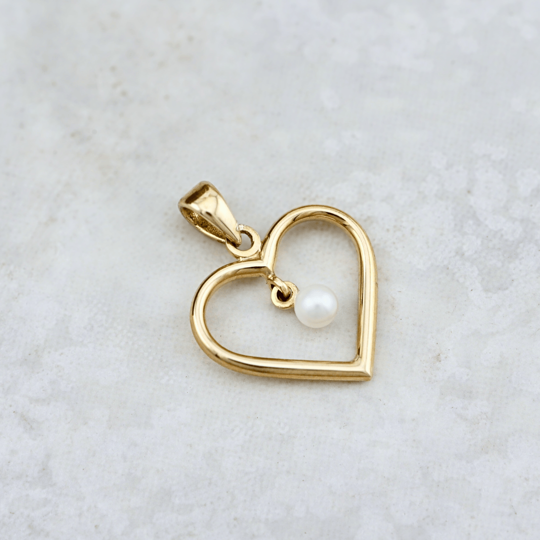 Pendentif Cœur et Perle en or jaune 10K - Colliers Or jaune 10K AR90-111 Pendentif Coeur en or solide 10K et perle | Bijouterie Mathieu Blanchard Mathieu Blanchard Joaillerie