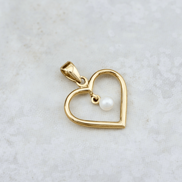 Pendentif Cœur et Perle en or jaune 10K - Colliers Or jaune 10K AR90-111 Pendentif Coeur en or solide 10K et perle | Bijouterie Mathieu Blanchard Mathieu Blanchard Joaillerie
