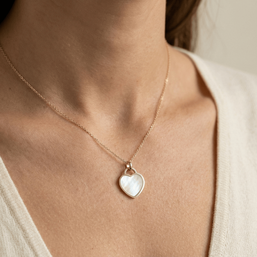 - Colliers Pendentif Coeur Nacré en or 10K
