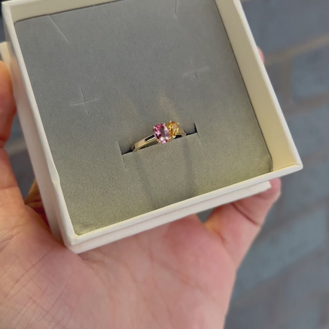 Toi&Moi 14K Gold, Citrine and Tourmaline Ring