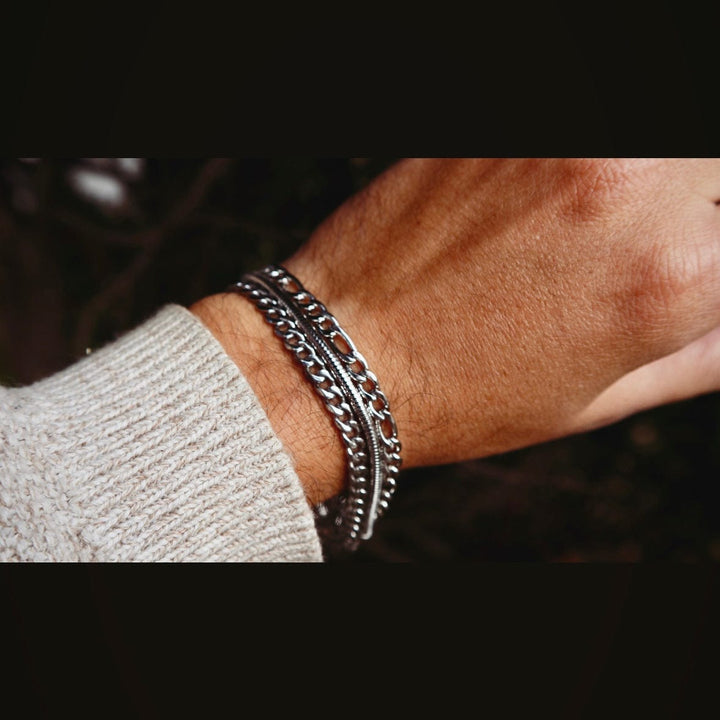 Trio de bracelets La Force en acier inoxydable Mathieu Blanchard Bracelets Acier inoxydable Trio de bracelets en acier inox gourmette - figaro  unisexe Mathieu Blanchard Joaillerie