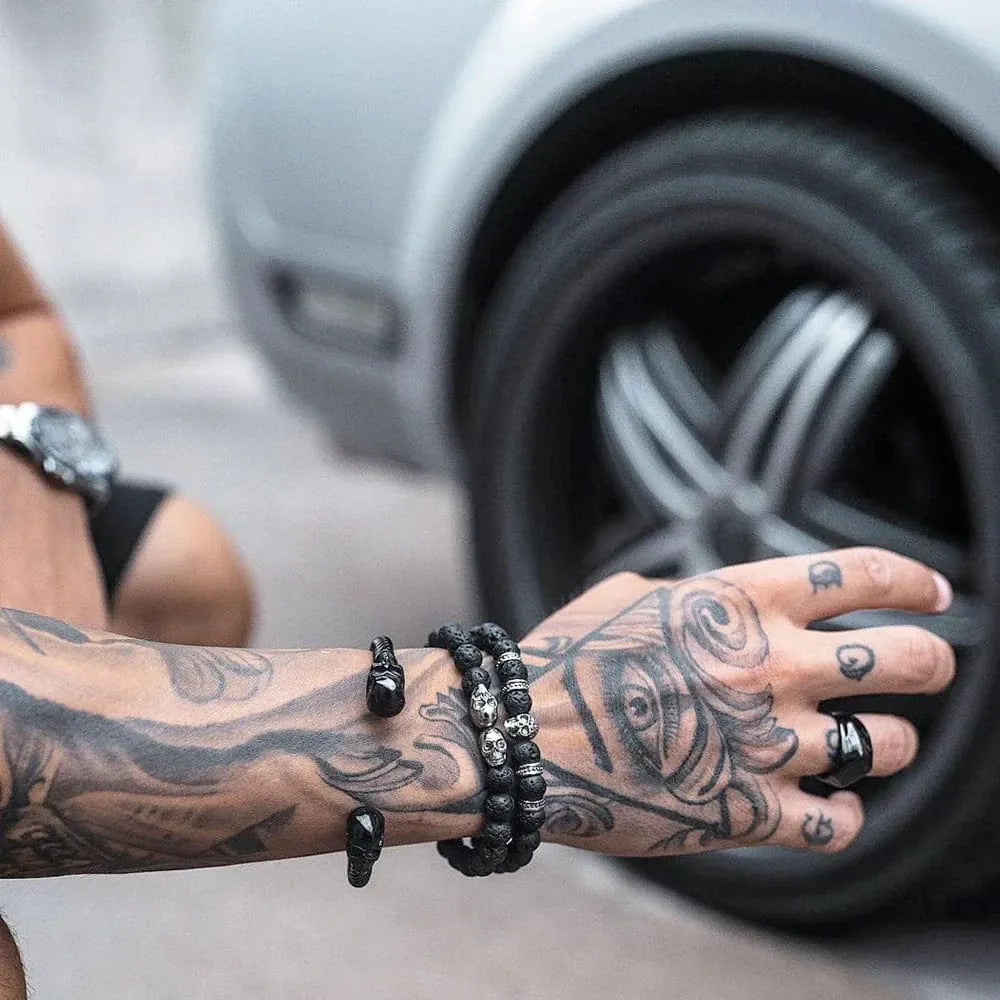 Trio de bracelets Magnum en acier inoxydable SkeletonHD Bracelets Acier inoxydable Trio de bracelets Magnum - Pierre de lave | Mathieu Blanchard Mathieu Blanchard Joaillerie