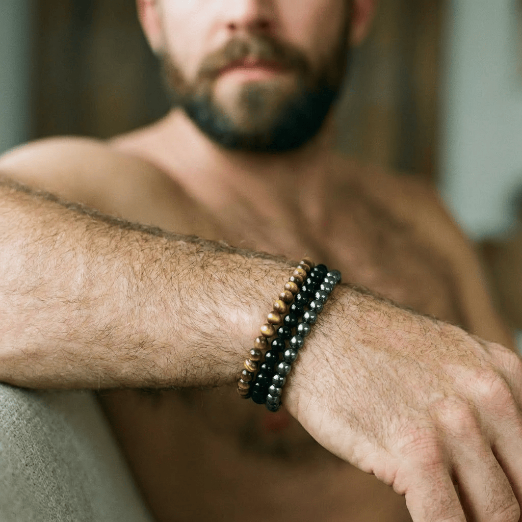 Mathieu Blanchard Bracelets Trio de bracelets Oeil de tigre, Onyx et Hématite