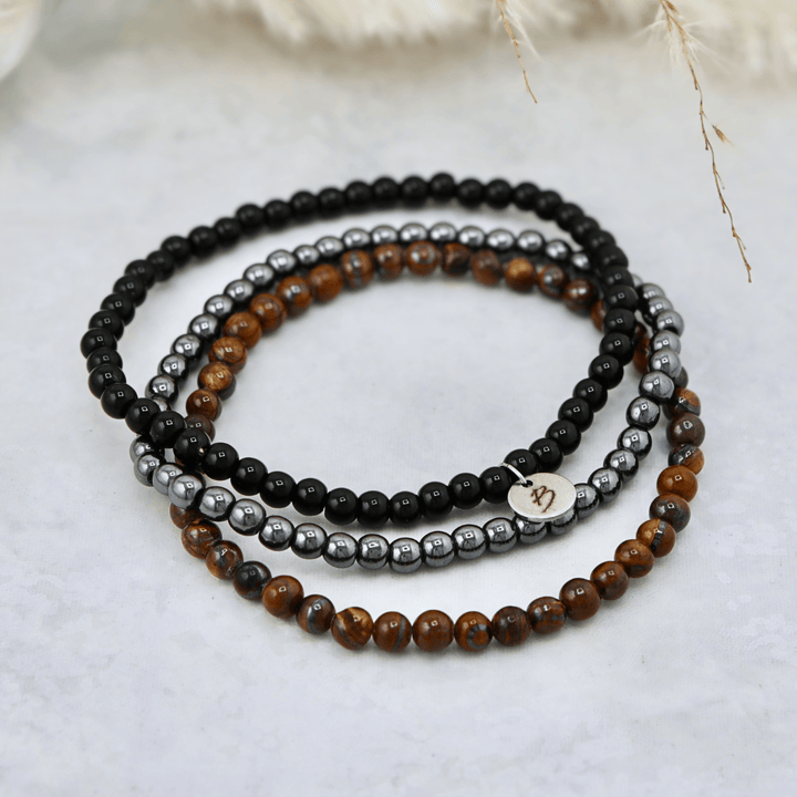 Mathieu Blanchard Bracelets Trio de bracelets Oeil de tigre, Onyx et Hématite